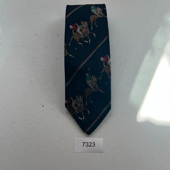 Polo Ralph Lauren Necktie Polo Equestrian Sport 100% Silk Handmade In USA Vtg - Picture 10 of 10